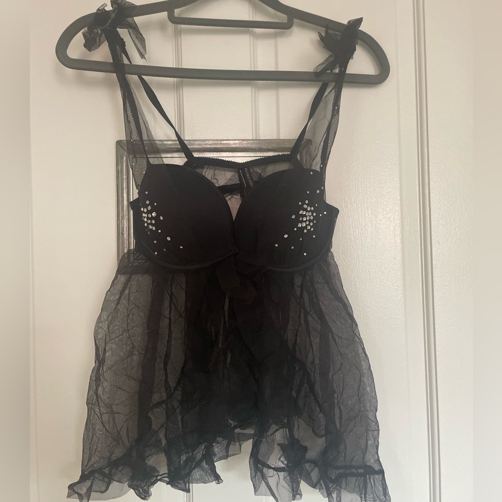 Victorias Secret Black Babydoll Lingerie Nightie, Size 34C, S/M
